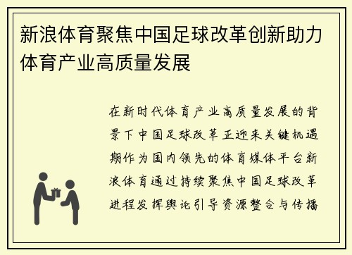 新浪体育聚焦中国足球改革创新助力体育产业高质量发展 新浪体育聚焦中国足球改革创新助力体育产业高质量发展